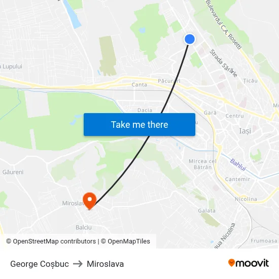 George Coșbuc to Miroslava map