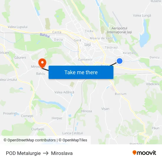 POD Metalurgie to Miroslava map