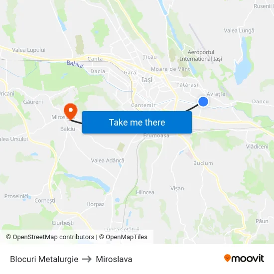 Blocuri Metalurgie to Miroslava map