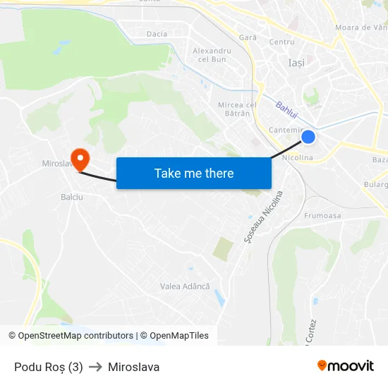 Podu Roș (3) to Miroslava map