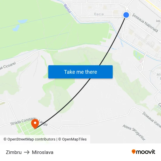 Zimbru to Miroslava map