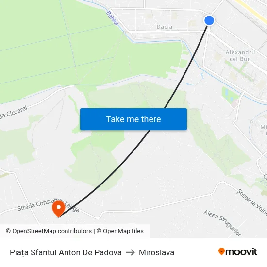 Piața Sfântul Anton De Padova to Miroslava map