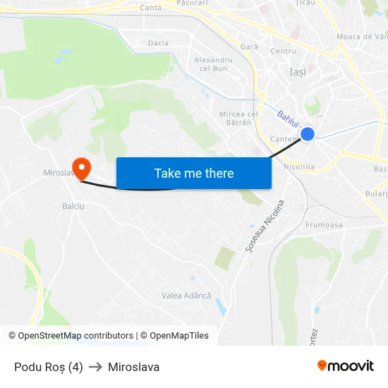 Podu Roș (4) to Miroslava map