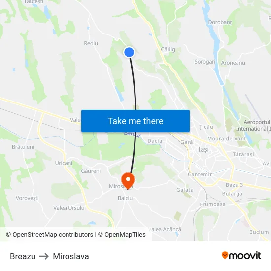 Breazu to Miroslava map