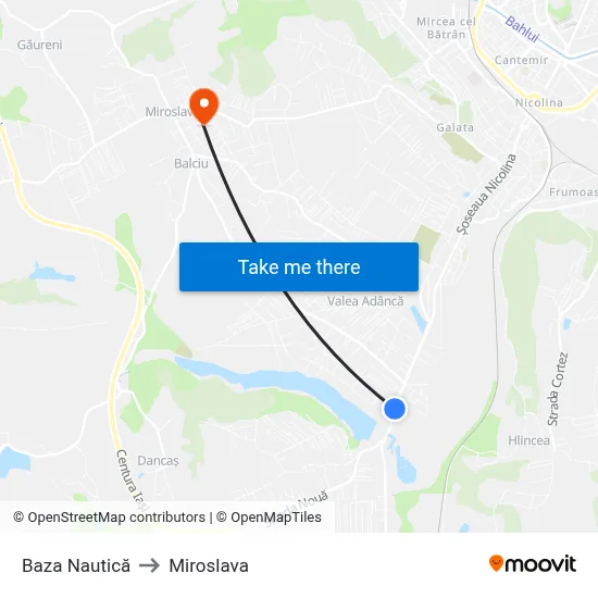 Baza Nautică to Miroslava map