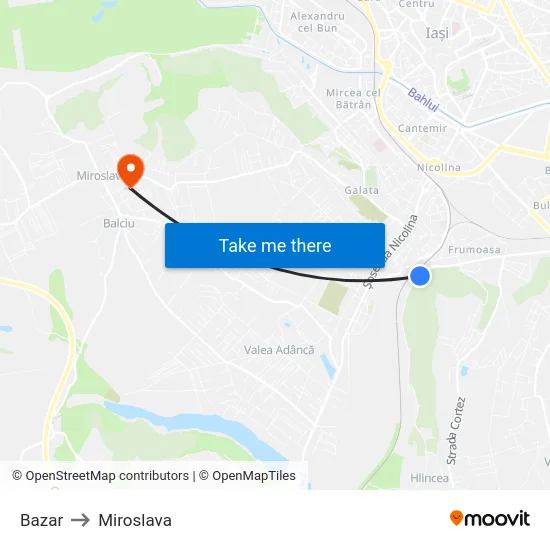 Bazar to Miroslava map
