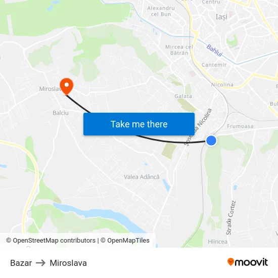 Bazar to Miroslava map