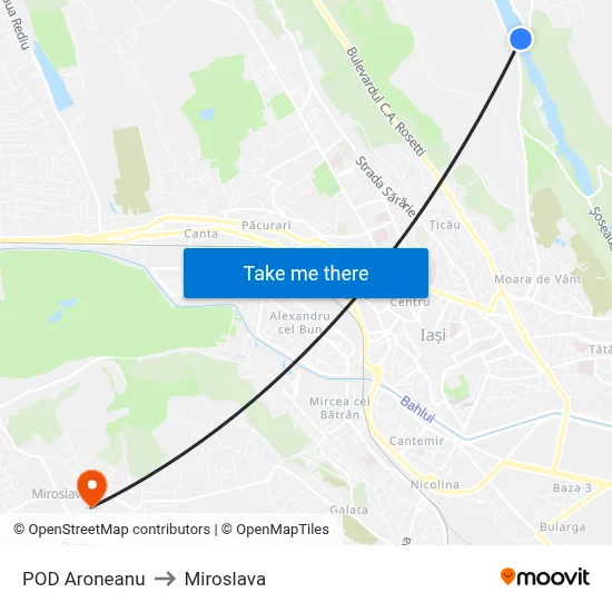 POD Aroneanu to Miroslava map