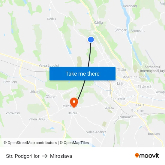 Str. Podgoriilor to Miroslava map