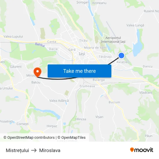 Mistrețului to Miroslava map