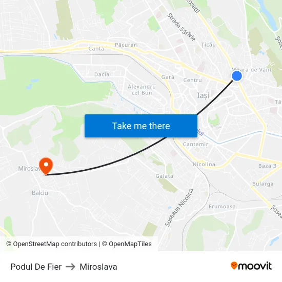 Podul De Fier to Miroslava map