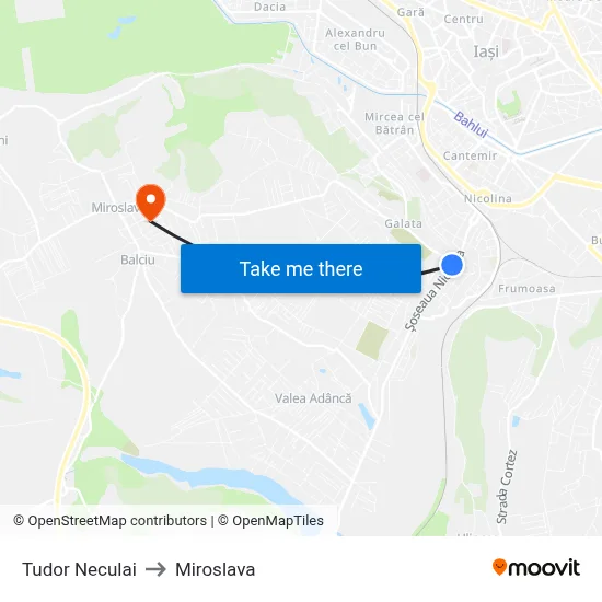 Tudor Neculai to Miroslava map
