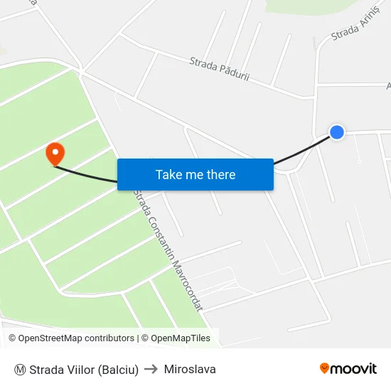 Ⓜ Strada Viilor (Balciu) to Miroslava map