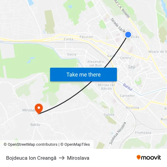 Bojdeuca Ion Creangă to Miroslava map