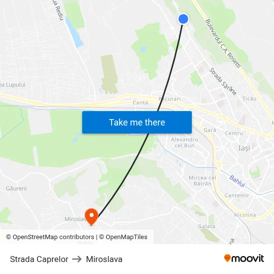 Strada Caprelor to Miroslava map