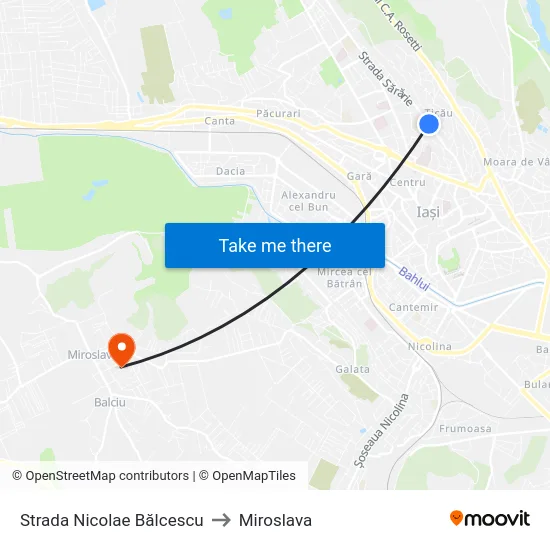 Strada Nicolae Bălcescu to Miroslava map