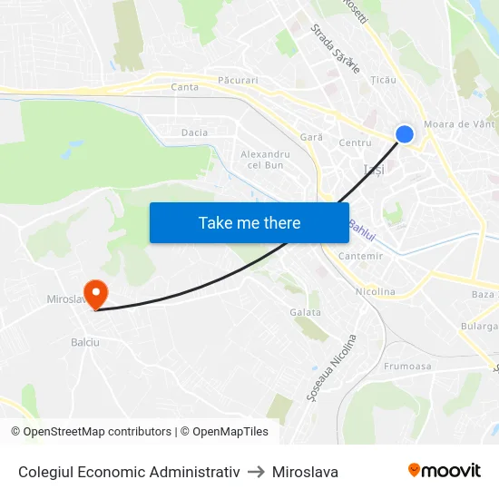 Colegiul Economic Administrativ to Miroslava map