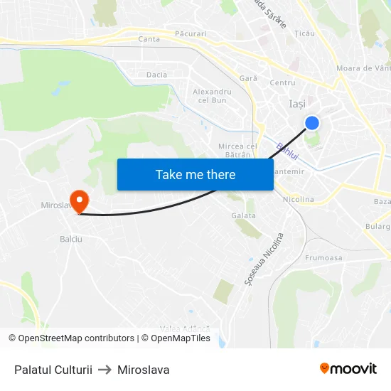Palatul Culturii to Miroslava map
