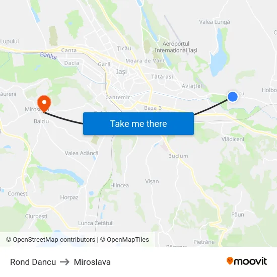 Rond Dancu to Miroslava map