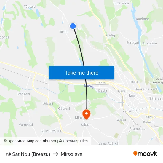 Ⓜ Sat Nou (Breazu) to Miroslava map