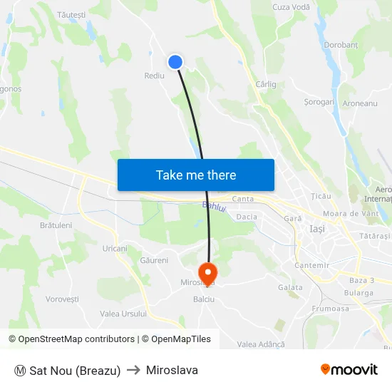 Ⓜ Sat Nou (Breazu) to Miroslava map