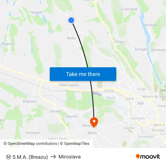 Ⓜ S.M.A. (Breazu) to Miroslava map