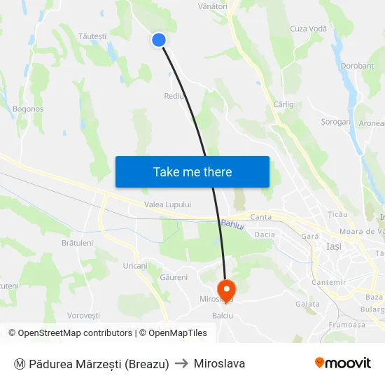 Ⓜ Pădurea Mârzești (Breazu) to Miroslava map