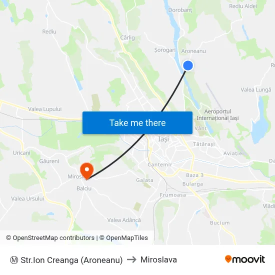 Ⓜ Str.Ion Creanga (Aroneanu) to Miroslava map