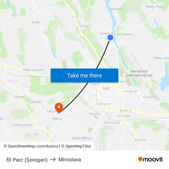 Ⓜ Parc (Șorogari) to Miroslava map