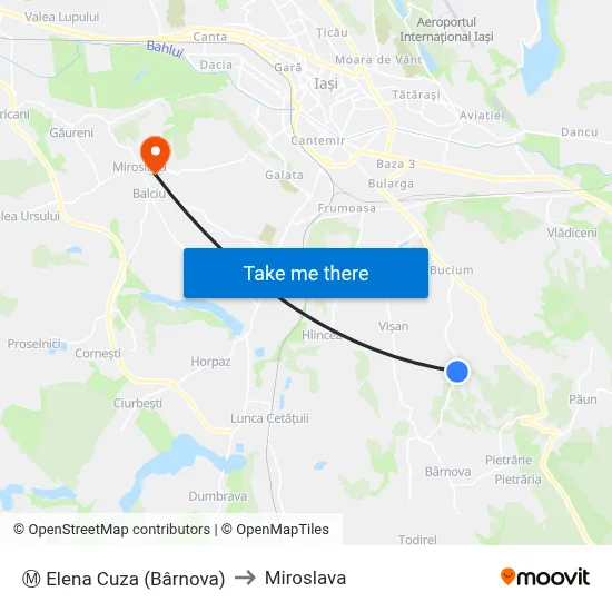 Ⓜ Elena Cuza (Bârnova) to Miroslava map