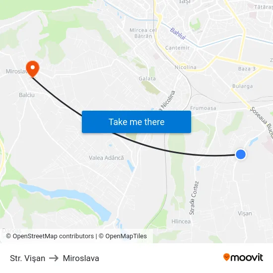 Str. Vişan to Miroslava map