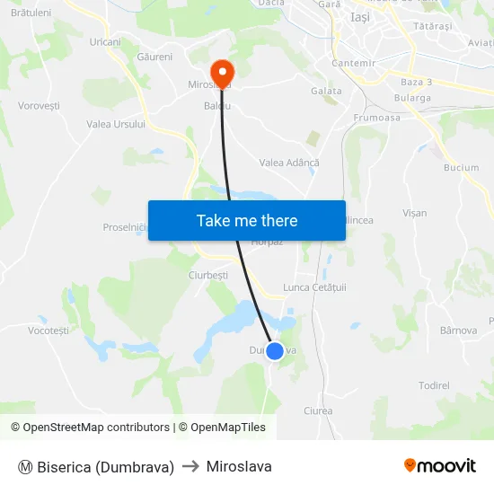 Ⓜ Biserica (Dumbrava) to Miroslava map