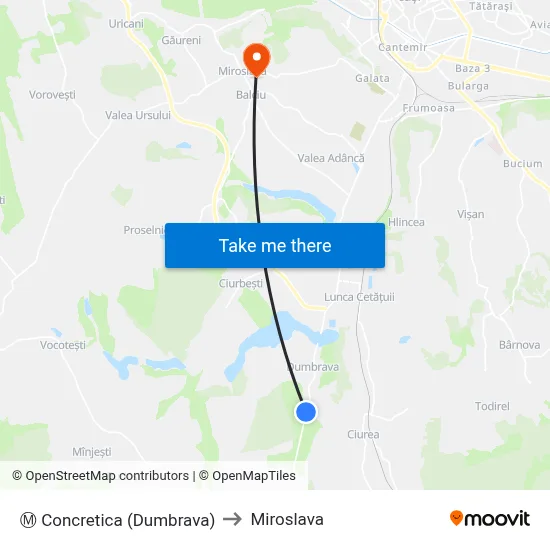 Ⓜ Concretica (Dumbrava) to Miroslava map