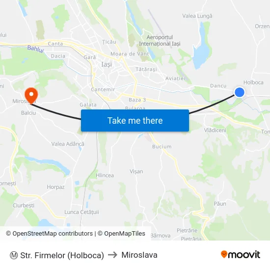Ⓜ Str. Firmelor (Holboca) to Miroslava map