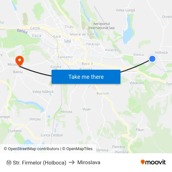 Ⓜ Str. Firmelor (Holboca) to Miroslava map