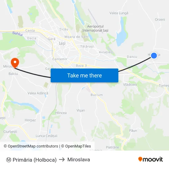 Ⓜ Primăria (Holboca) to Miroslava map