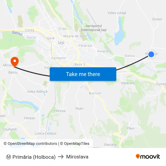 Ⓜ Primăria (Holboca) to Miroslava map