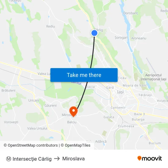 Ⓜ Intersecţie Cârlig to Miroslava map