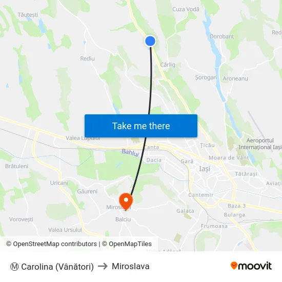 Ⓜ Carolina (Vânători) to Miroslava map