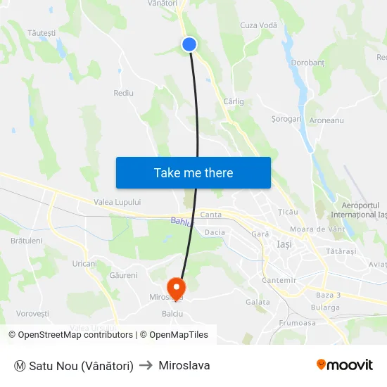 Ⓜ Satu Nou (Vânători) to Miroslava map