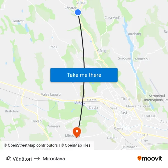 Ⓜ Vânători to Miroslava map