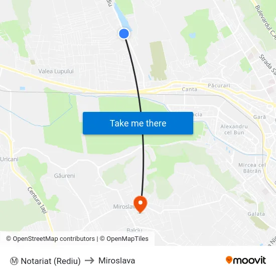 Ⓜ Notariat (Rediu) to Miroslava map