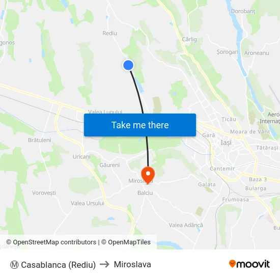 Ⓜ Casablanca (Rediu) to Miroslava map