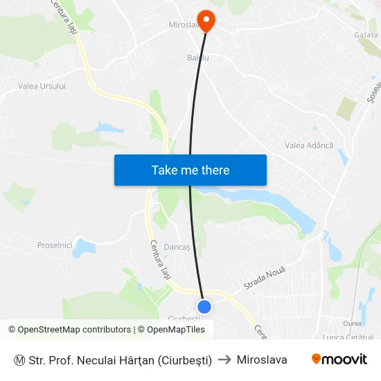 Ⓜ Str. Prof. Neculai Hârţan (Ciurbeşti) to Miroslava map