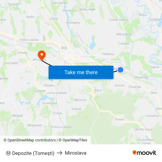 Ⓜ Depozite (Tomeşti) to Miroslava map