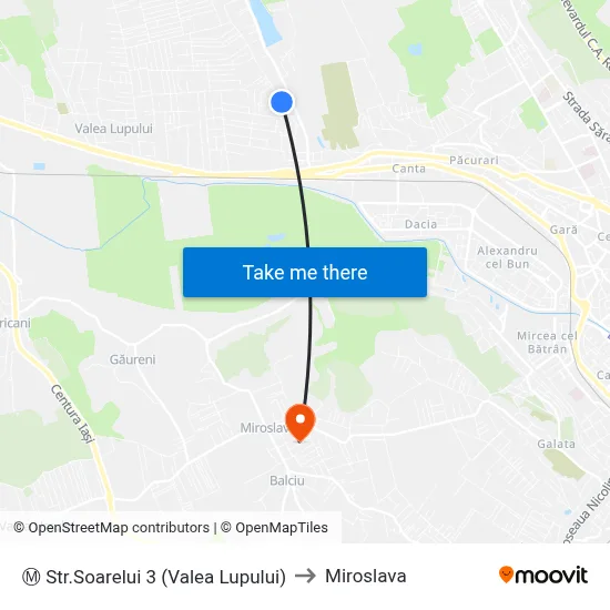 Ⓜ Str.Soarelui 3 (Valea Lupului) to Miroslava map