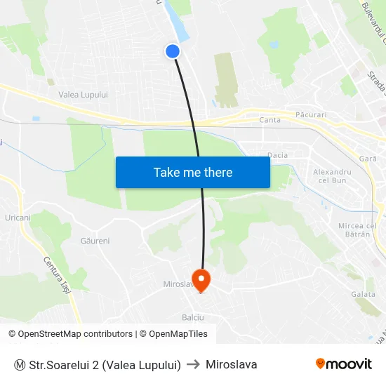 Ⓜ Str.Soarelui 2 (Valea Lupului) to Miroslava map