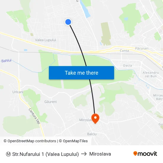 Ⓜ Str.Nufarului 1 (Valea Lupului) to Miroslava map