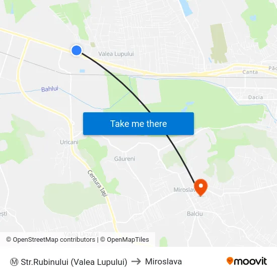 Ⓜ Str.Rubinului (Valea Lupului) to Miroslava map