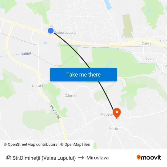 Ⓜ Str.Dimineţii (Valea Lupului) to Miroslava map